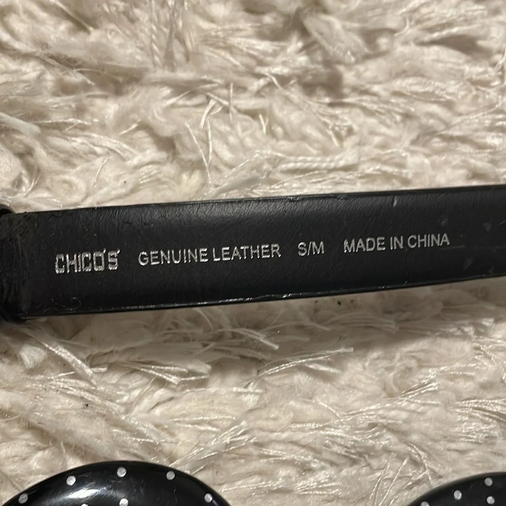 Chico's Black Silver Polka Dot Beaded Adjustable Leather Belt